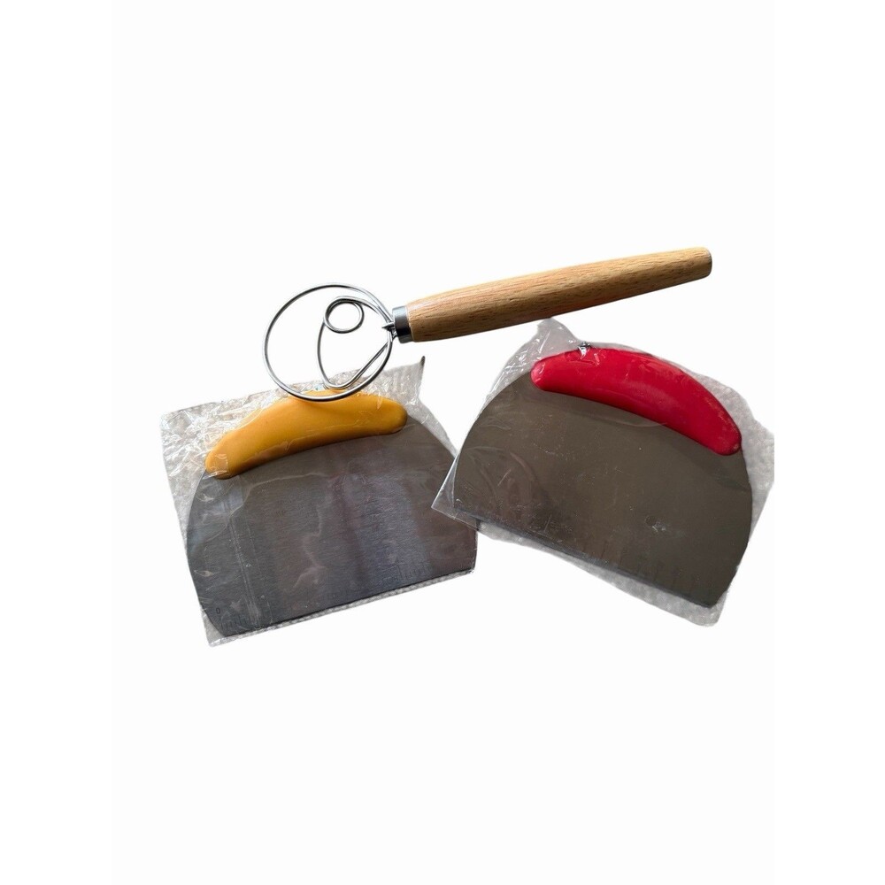 NEW Bundle Bread Dough Supplies 2 Dough Scrapers & Dough Whisk